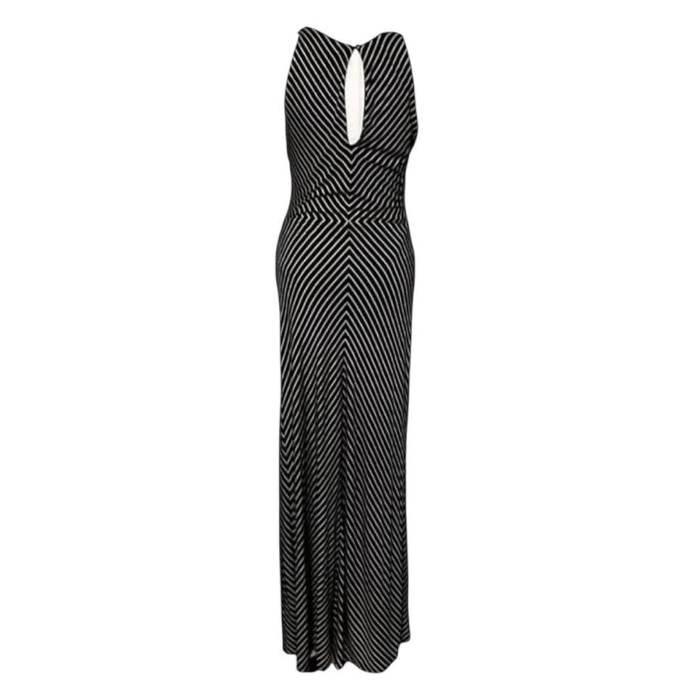 White House Black Market Black White Jersey Striped Chevron Maxi Dress Sz Small - Picture 6 of 8
